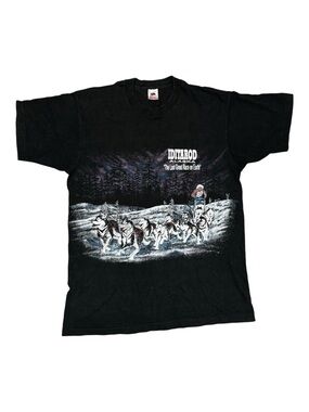 Fruit of the Loom 1993 VTG Black Graphic Iditarod Sled Dog Tee